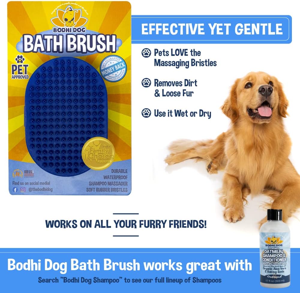 Bodhi Dog New Grooming Pet Shampoo Brush | Soothing Massage Rubber Bristles Curry Comb for Dogs  Cats Washing | Professional Quality