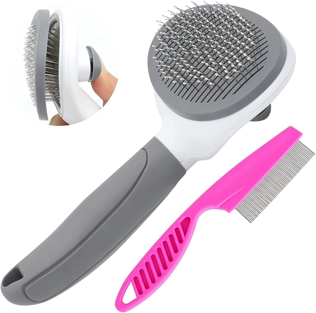 Cat Brush for Shedding and Grooming, Pet Self Cleaning Slicker Brush with Cat Hair Comb by KALAMANDA