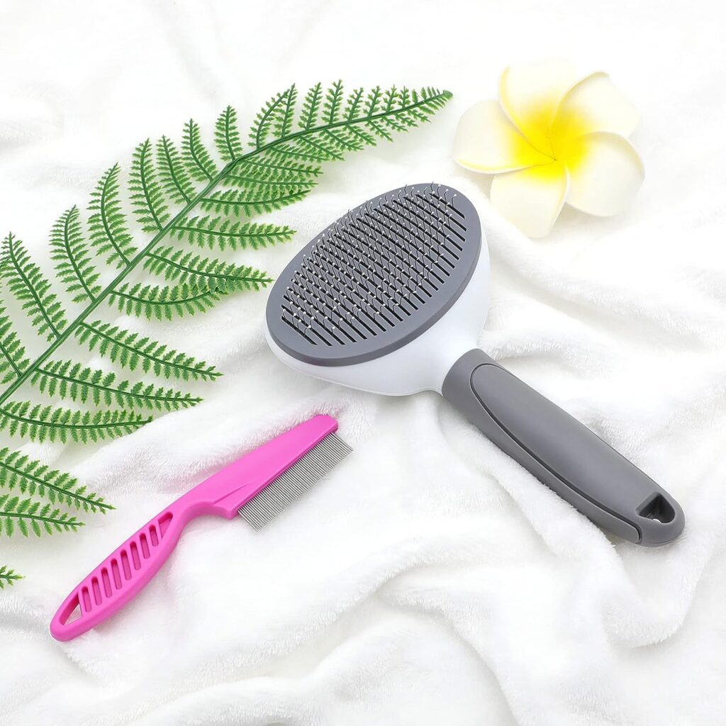 Cat Brush for Shedding and Grooming, Pet Self Cleaning Slicker Brush with Cat Hair Comb by KALAMANDA