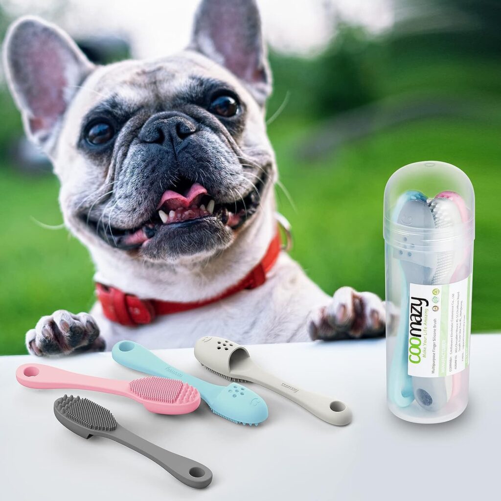 Coomazy Dog Finger Toothbrush, Dog Tooth Brushing Kit with Food Grade Silicone, Easily Clean Teeth Dirt, Suitable for Medium and Large Dogs, 2-Packs, Beige+Grey