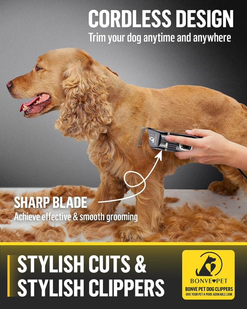 Dog Grooming Kit 2-Speed Low Noise Dog Clippers for Grooming Rechargeable Cordless Pet Dog Hair Grooming Clippers Dog Trimmer for Grooming for Small  Large Dogs Cats with Thick Coats