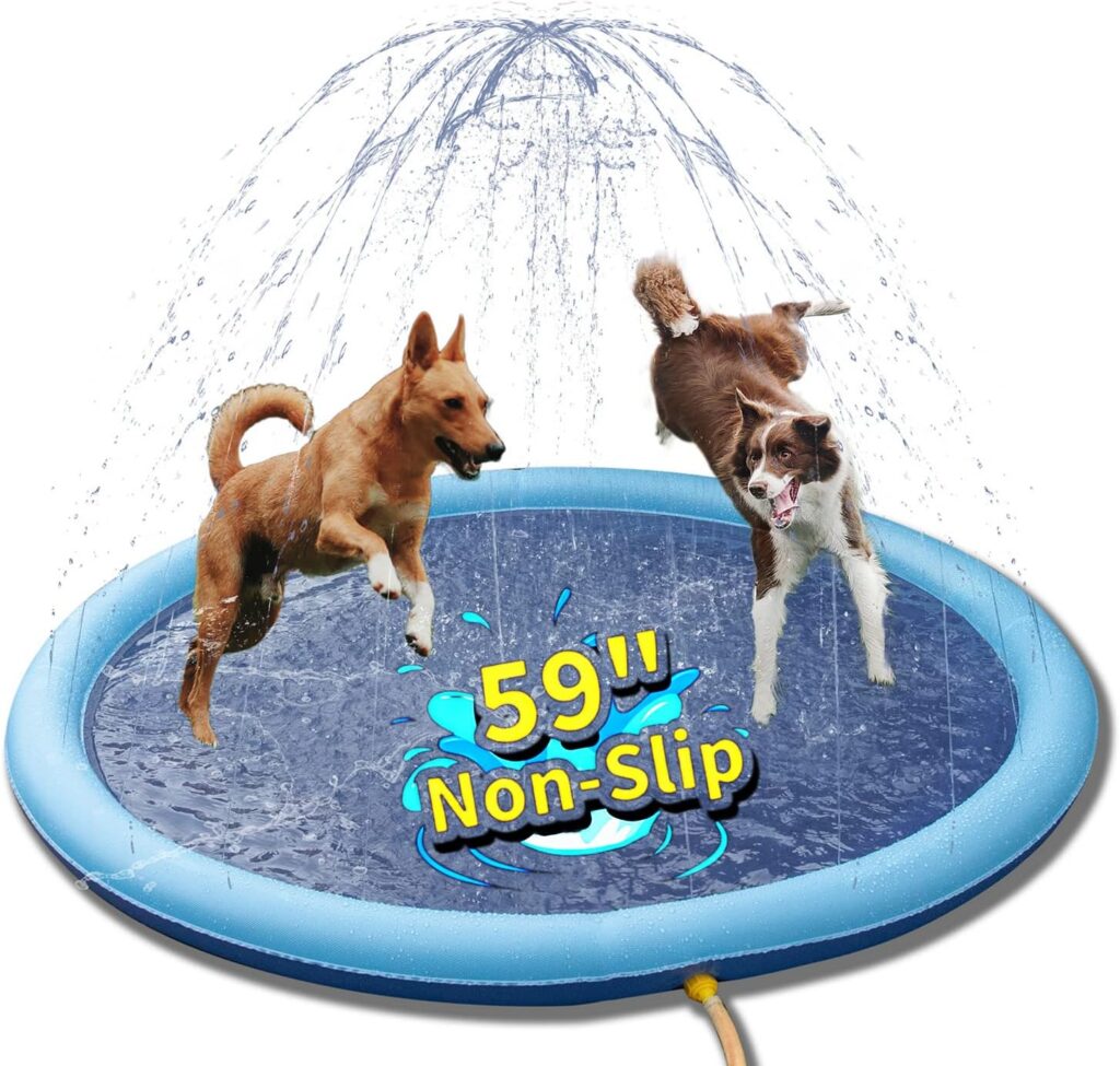 Dog Splash Pad for Large Dogs Heavy Duty, 59 Inch Anti-Slipdog Sprinkler Large Splash Pad for Outside, Dog Pool Splash Pad Pet Summer Outdoor Water Play Toys