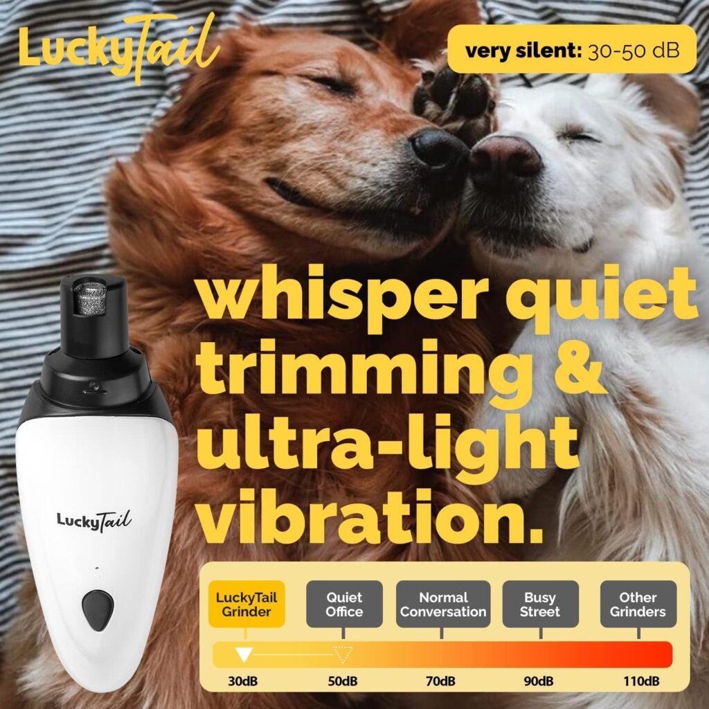 LuckyTail - Dog Nail Grinder - Small  Large Dogs - Whisper Quiet Operation (30- 50dB) - Powerful 2-Speed Motor - LED Light - Rechargeable - Pet Grooming Kit - Dog Nail Trimmers - Pet Nail Grinder
