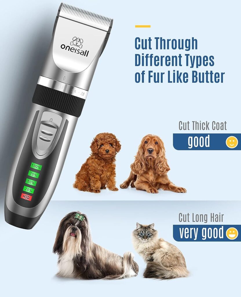 oneisall Dog Clippers and Dog Paw Trimmer Kit 2 in 1 Pet Cat Dog Grooming Kit Quiet Cordless Dog Clippers for Grooming Pet Hair Trimmers for Dogs Cats