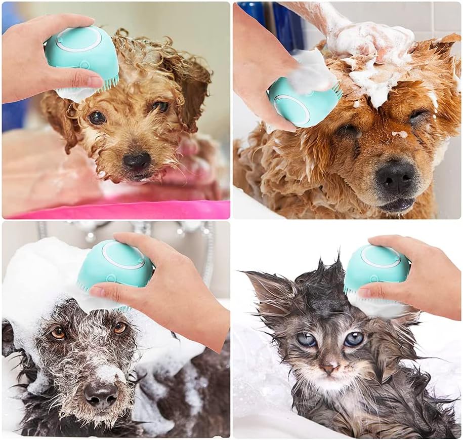 Pet Bath Massage Brush Puppy Dog Cat Grooming Cleaning Soft (Blue)