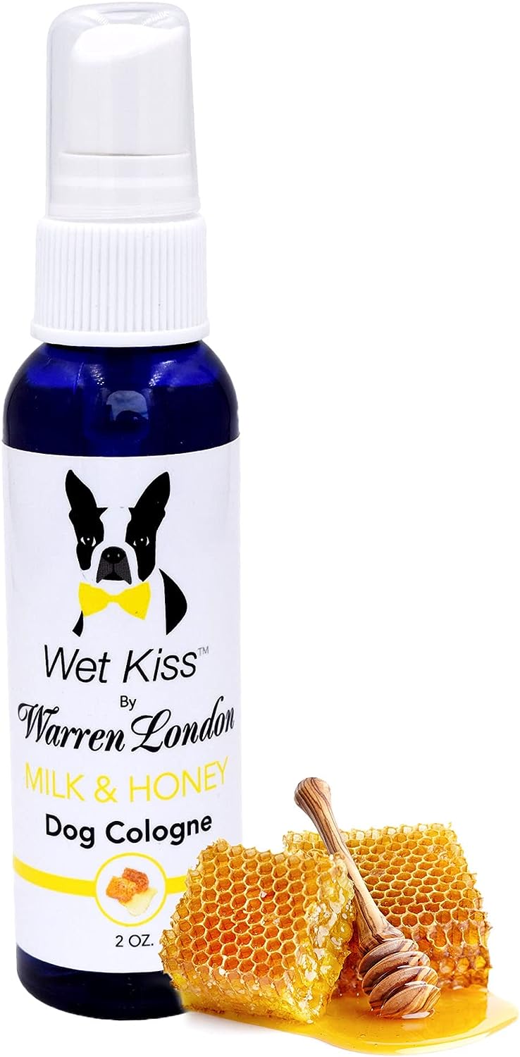 Warren London - Wet Kiss Dog Cologne, Long Lasting Dog Spray, Dog Deodorant to Remove Odor from Stinky Dogs, Milk  Honey, 2 Ounce Bottle